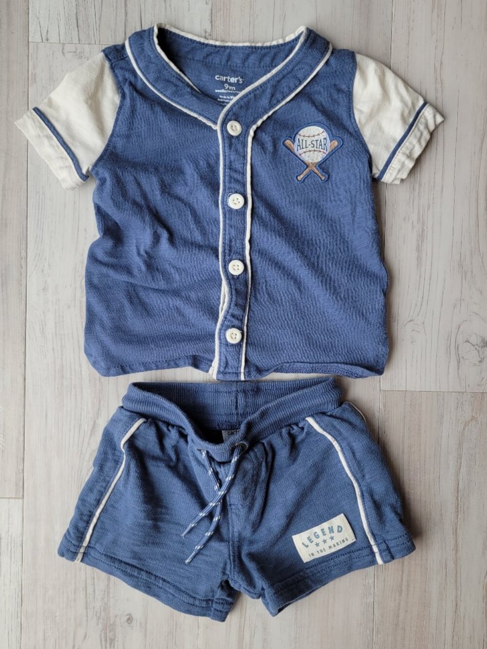 Carter's All-Star Vintage Baseball Button Down Tee and Shorts Navy 9 months